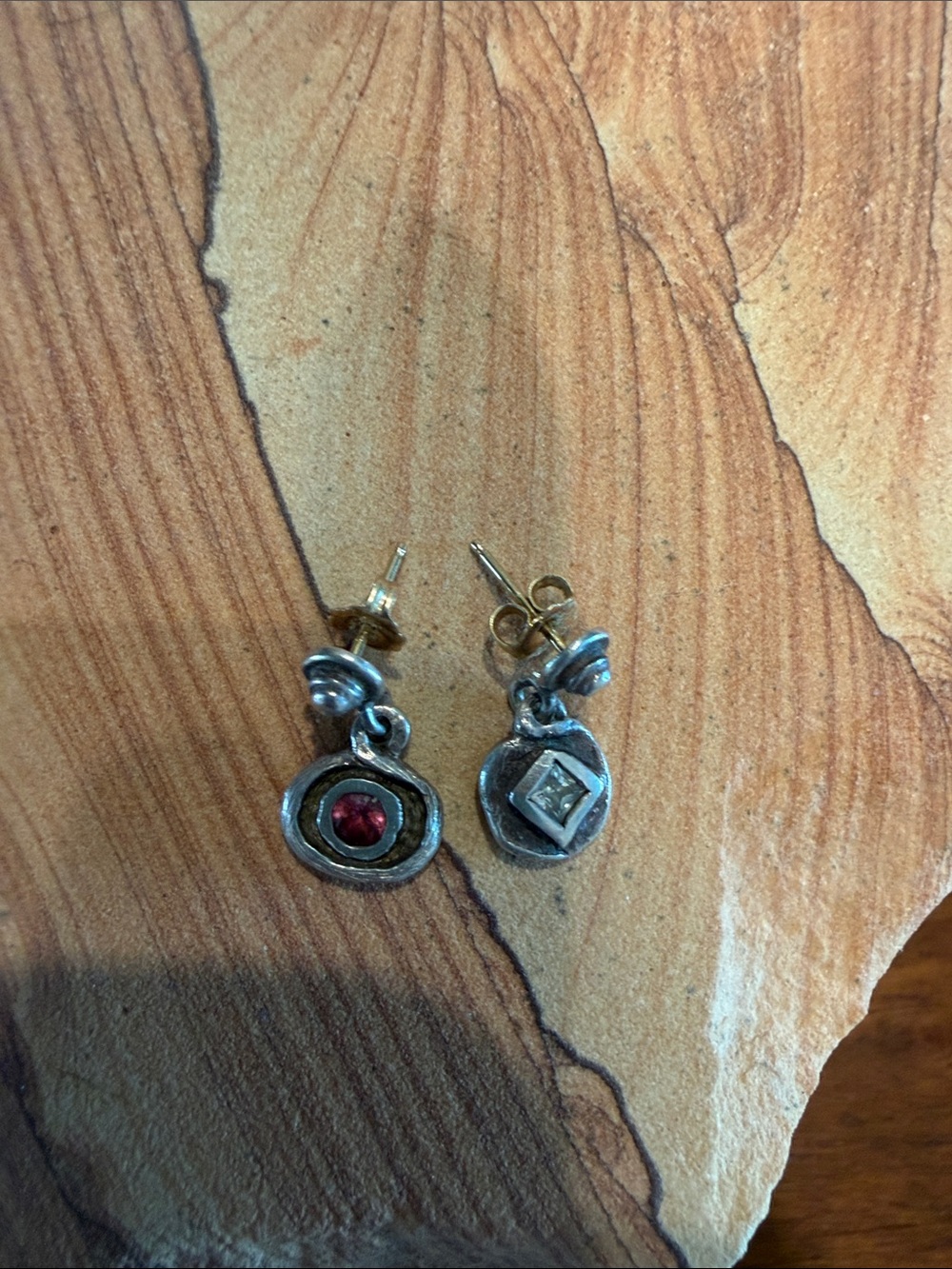 Lee Brevard Sterling Silver and 14kt Gold Drop Stud Earrings Pair One of a Kind
